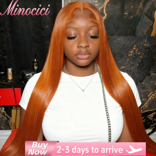 40 Inch Orange Ginger Straight Lace Front Wigs Human Hair  13X6 HD Lace Frontal 350 Colored Brazilian Pre Plucked Wigs For Women