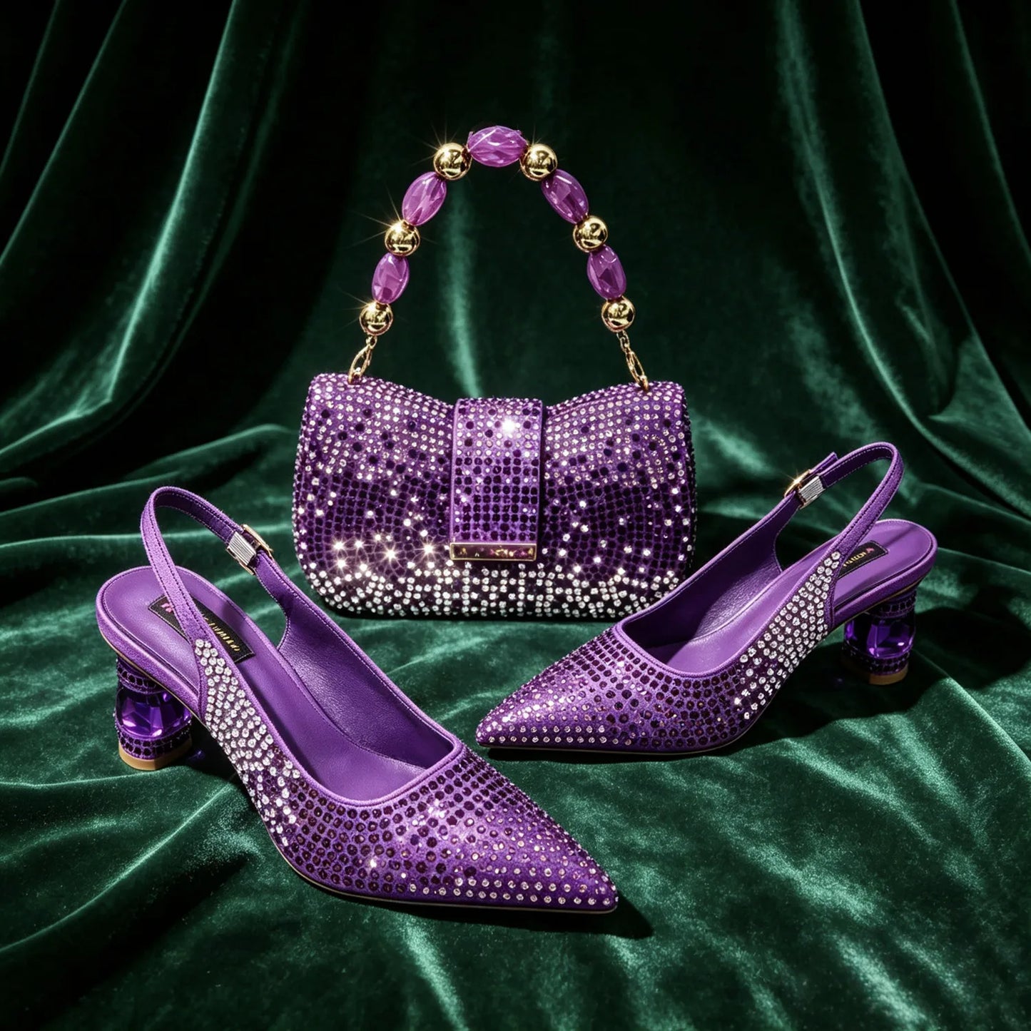 Hot Fuchsia Full Rhinestone Slingback Heels Matching Clutch Bag Set Women Luxury Crystal Pointed Shoes for Wedding Evening Party