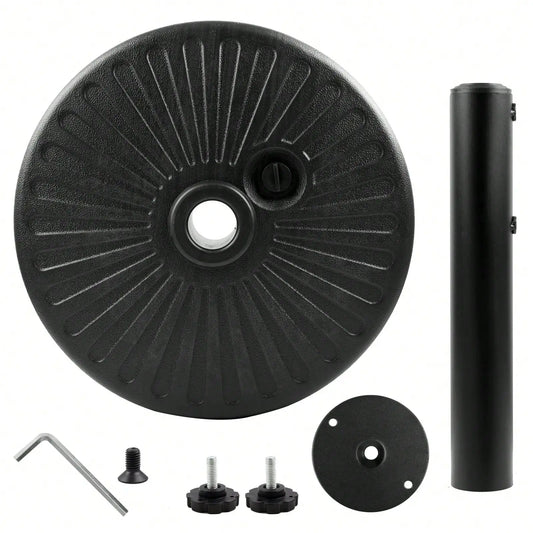 50LBS Round Umbrella Base Water Filled With Steel Umbrella Holder, Heavy Duty Fillable Umbrella Base Stand For Outdoor, Patio, L