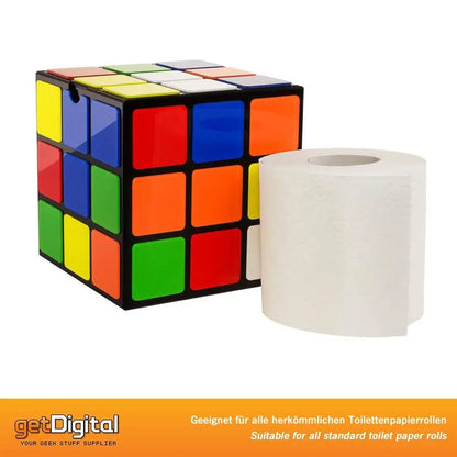 Magic Cube Toilet Paper Holder Novelty Tissue Roll Dispenser with Lid and Storage Shelf for Your Mobile Phone No Drilling or Wal