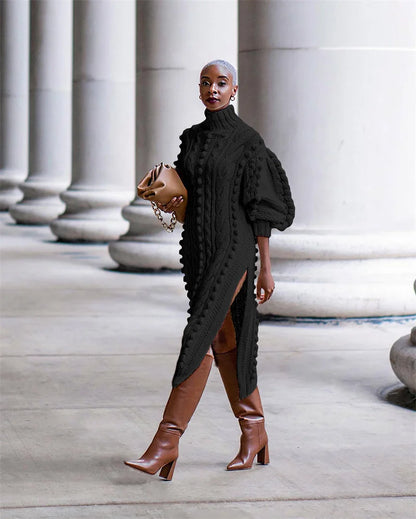 Streetwear Turtleneck Sweater Dress Women Autumn Winter Long Sleeve Elegant Ribbed Knitted Stretchy Warm Party Club Midi Dresses