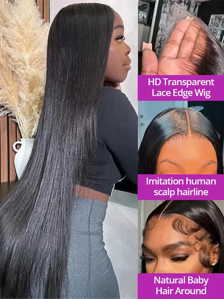 40 46 Inch Hd Transparent Lace Wig 13x6 13x4 Bone Straight Human Hair Brazilian 360 Full Lace Frontal Wigs For Women 300 Density