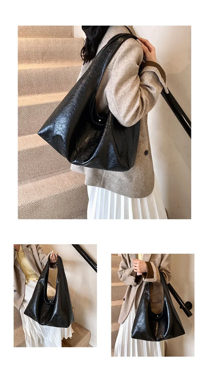 Large Capacity PU Leather Hobo Underarm Bags Autumn Winter Shoulder Bag for Women 2025 New Trend Y2K Handbags and Purses Tote