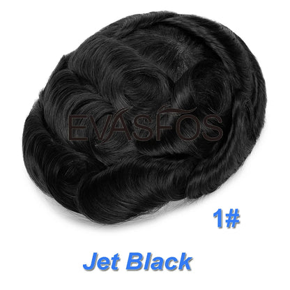Curly PU Male Hair Prosthesis 0.12mm Injection Skin Toupee Men Durable Wigs For Men Human Hair System Unit Capillary Prosthesis