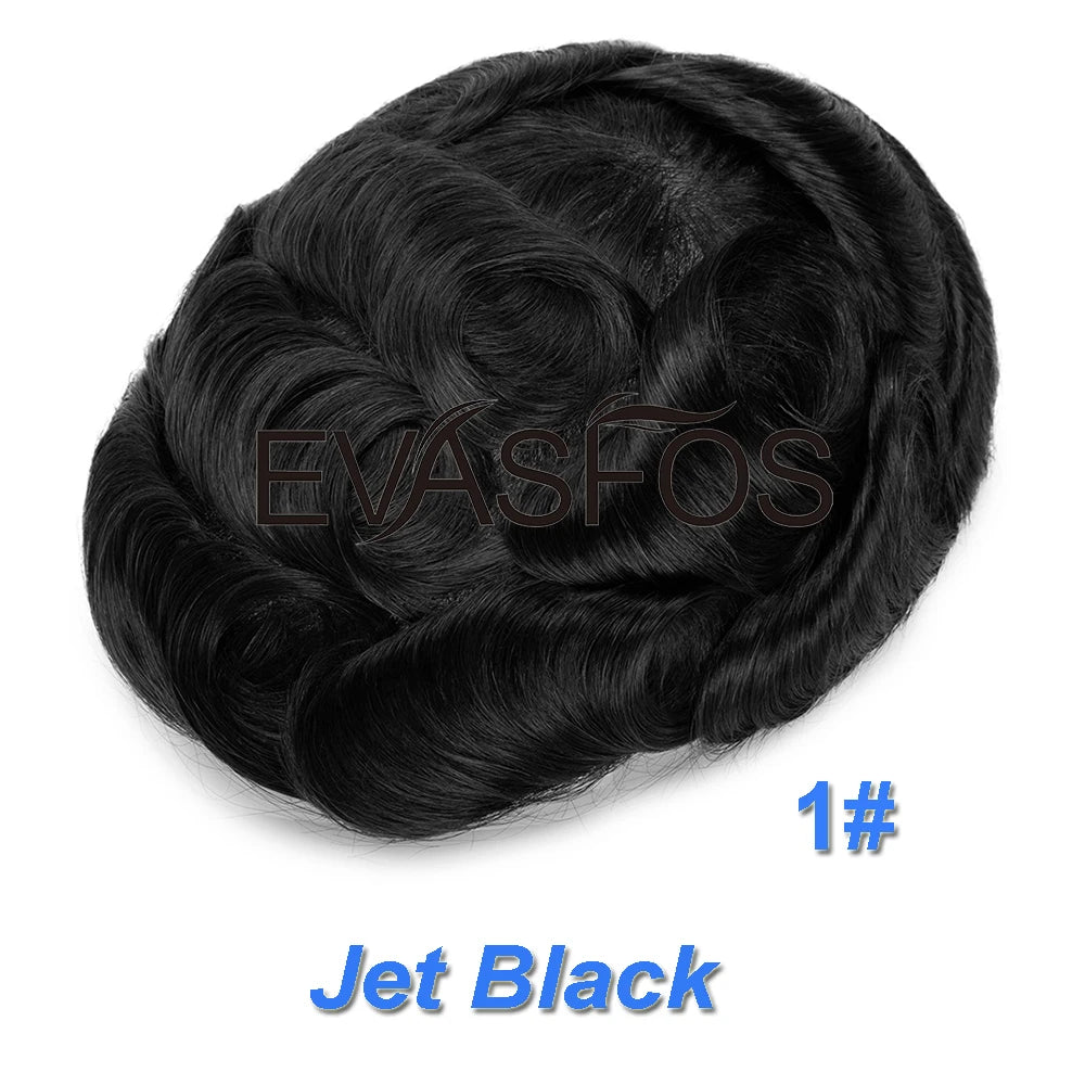 EVASFOS 0.02-0.04mm Super Thin Skin Men's Toupee Natural European Human Hair Male Wig Prosthesis Hair System For Men