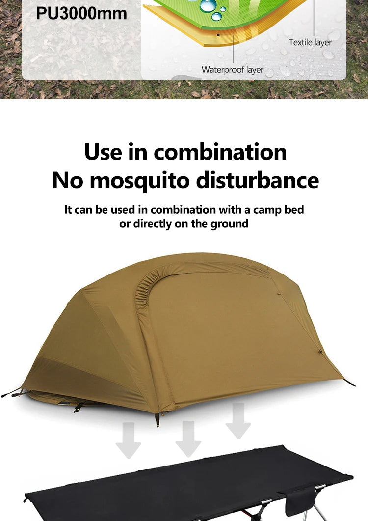 Lightweight Camping Camp bed Tent 1-2 Person Waterproof Sunproof Quick Setup 210D Oxford Backpacking Tent for Hiking Outdoor