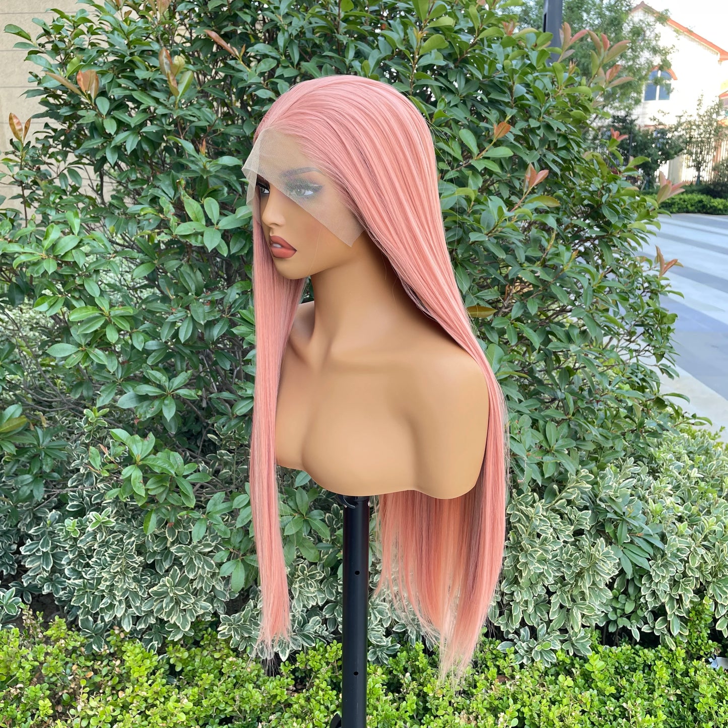 High Quality Pink 13X4 Synthetic Lace Front Wig for Woman 26 Inch Long Sliky Straight Wig Half Hand Tied Glueless Halloween Wig