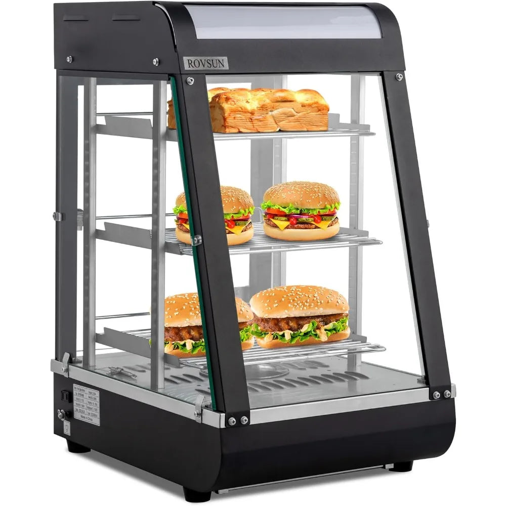 15" Commercial Food Warmer Display Pizza Warmer, 3-Tier Electric Countertop Food Warmer w/LED Lighting Adjustable Removable She