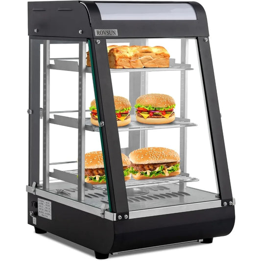 15" Commercial Food Warmer Display Pizza Warmer, 3-Tier Electric Countertop Food Warmer w/LED Lighting Adjustable Removable She