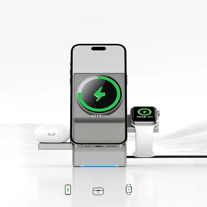 New 15W Qi2 3 In 1 Touch Autorotation Magnetic Wireless Charger For Android iPhone iWatch Magsafe Fast Charging Dock Station