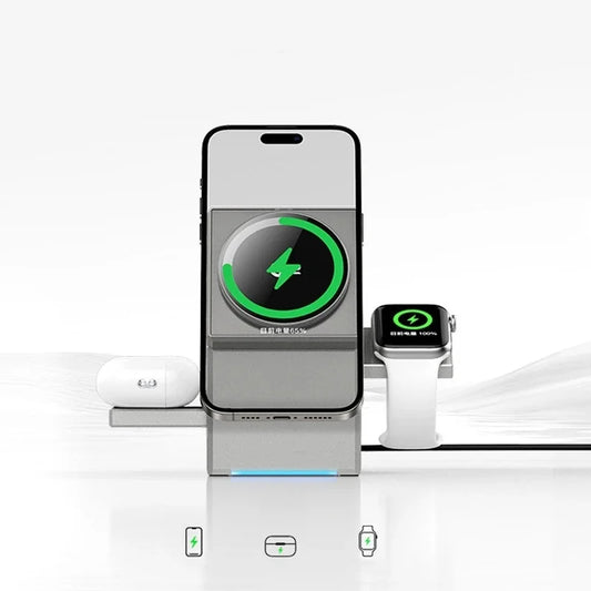 New 15W Qi2 3 In 1 Touch Autorotation Magnetic Wireless Charger For Android iPhone iWatch Magsafe Fast Charging Dock Station