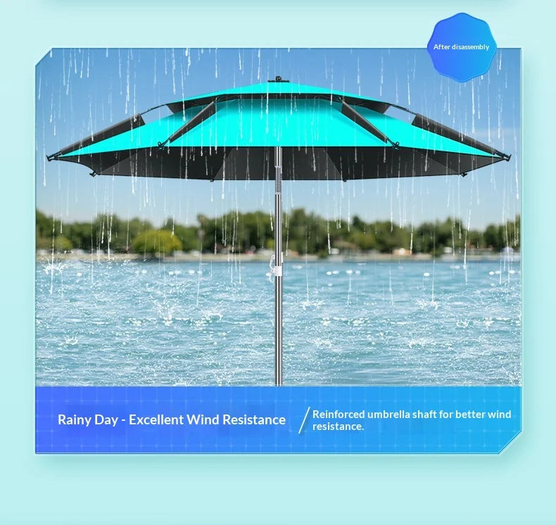 Outdoor Fishing Umbrella Heavy Duty Double Layer UV Protection Waterproof Upgraded Black Coating Patio Beach Base Included