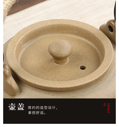 Retro Japanese coarse pottery beam pot business gift ceramic kung fu tea set large teacup