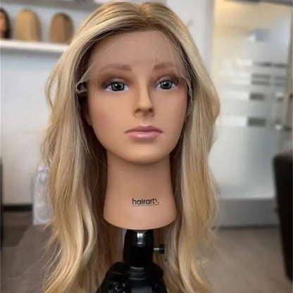 Trendy Wigs Free Part Ombre Golden Blonde Highlights Synthetic HD Lace Front Wig Preplucked Hairline High Quality Wig for Women