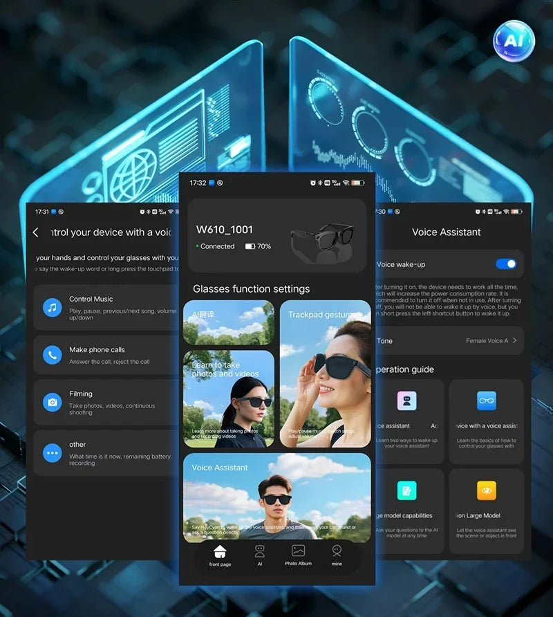 HIWEGO New Smart Glasses 8MP HD Camera AI Glasses Photo Video Recording Waterproof Mini Anti-blue Camera Glasses for Man Women