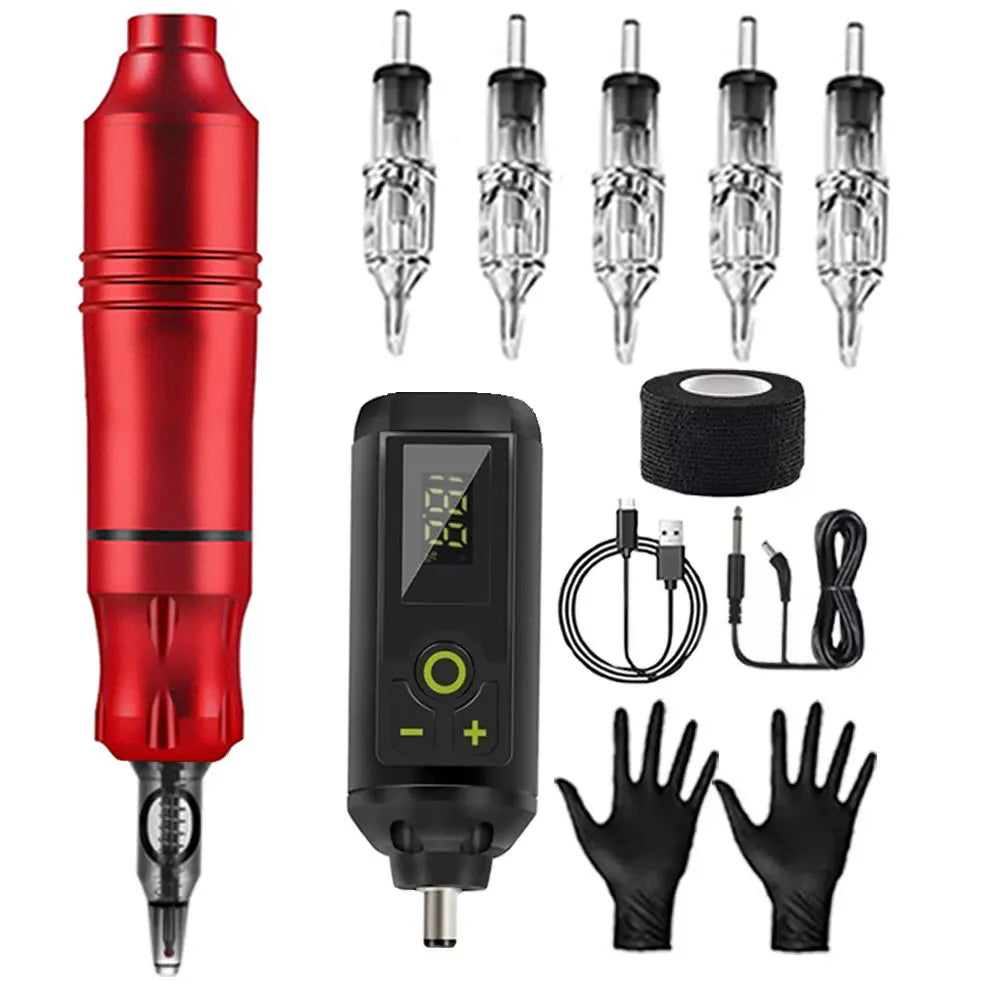 Tattoo Kit Rotary Wireless Tattoo Machine Pen with Tattoo Cartridge Needles Accessories Set Tattoo Design Draw Kit