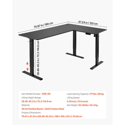 SucceBuy L Shaped Desk Electric Adjustable Height Corner Gaming Desk with Dual Hooks and Wheels for Home Office Easy to Assemble