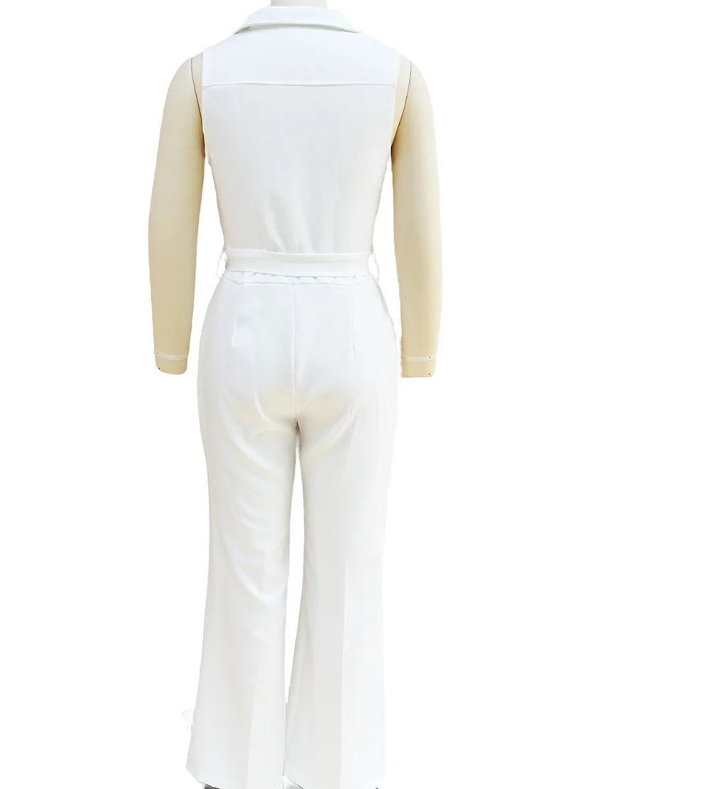 Sleeveless Lapel Jumpsuit Women's Fashion Button Down Shirt Collar Solid Color Wide Leg Commuting Office With Pocket Jumpsuit