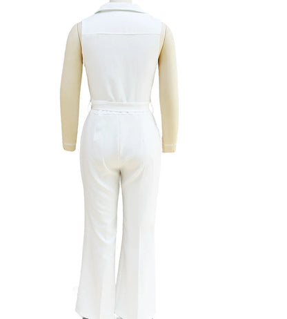 Sleeveless Lapel Jumpsuit Women's Fashion Button Down Shirt Collar Solid Color Wide Leg Commuting Office With Pocket Jumpsuit