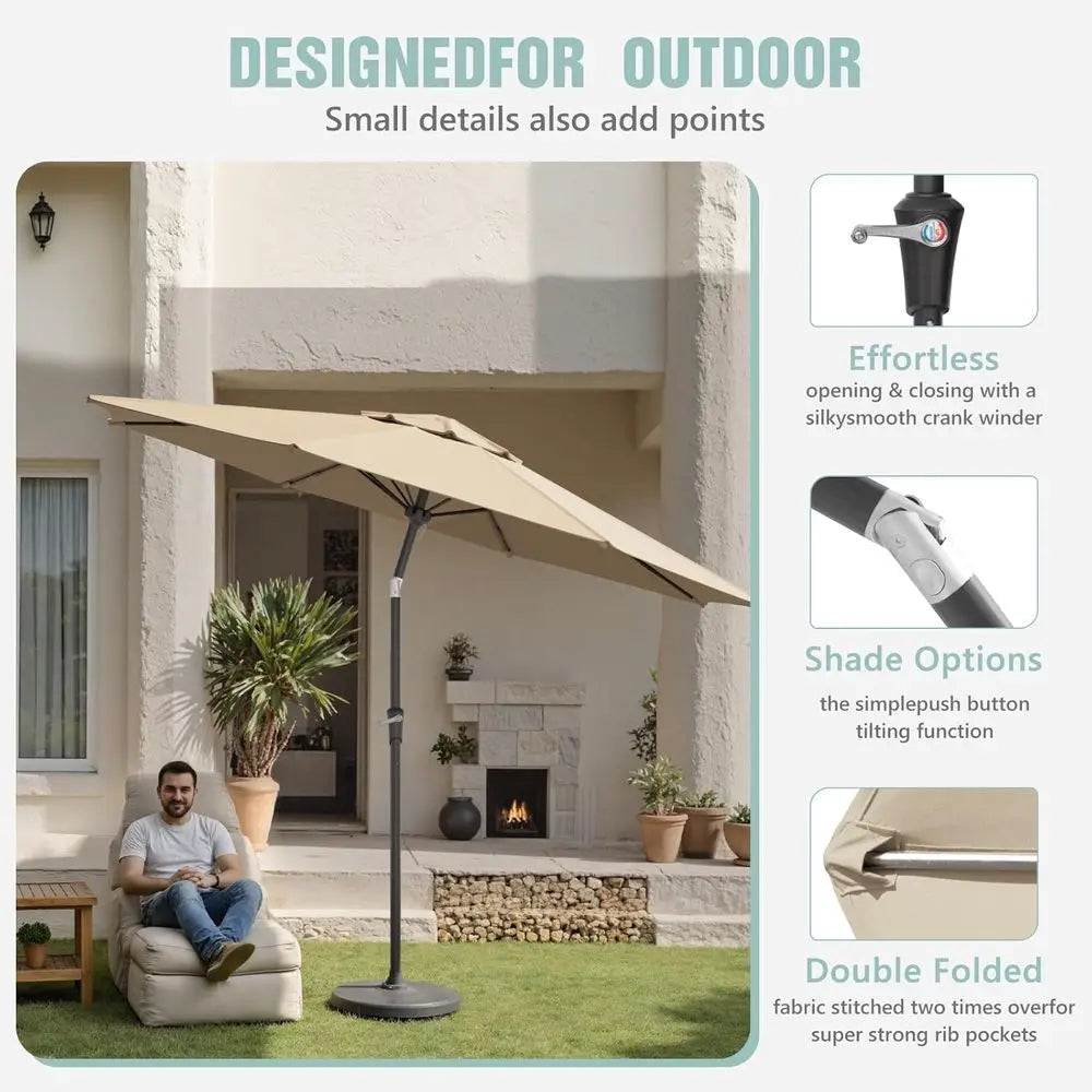 Outdoor Patio Umbrella with 8 Ribs, Push Button/Crank, Suitable for Pool, Deck, Garden, and Backyard