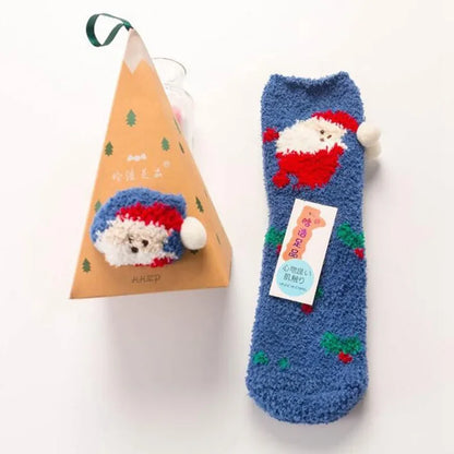 1 Pairs Box Christmas Socks Women Cute Thermal Fluffy Fuzzy Soft Velvet Thermo Sleep Sock Thick Warm Winter Socks New year Gift