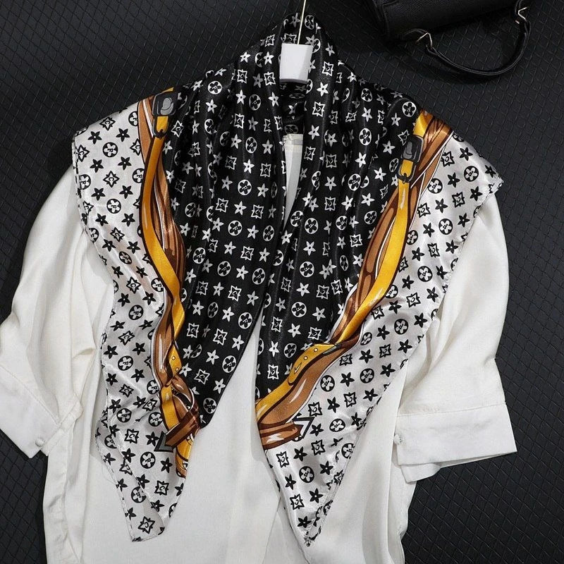 90*90CM Fashion Scarves for Women Shawl Print Silk Satin Hijab Scarf Female Bandana Luxury Brand square Shawls Scarfs For Ladies