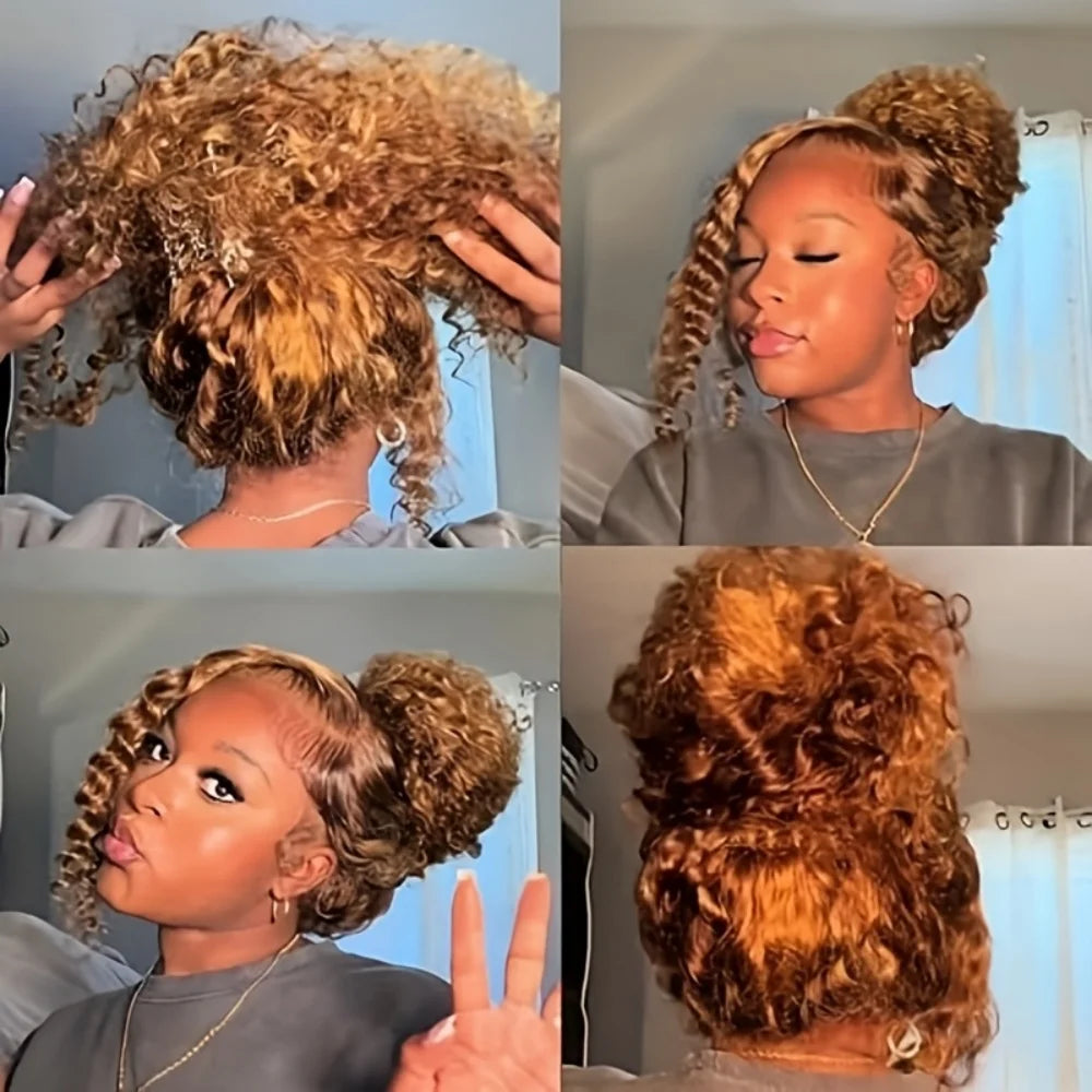 360 4/27 Full Lace Wig Human Hair Invisible Strap 250 Density Deep Wave HD Lace Frontal Wig Human Hair Pre Cut Curly 360 Wigs