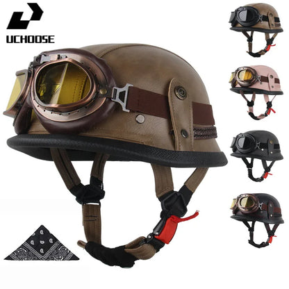 DOT Certified Vintage Open Helmet Motorcycle Open Face Helmet Retro 3/4 Helmet Cruise Casco Casque Moto Men Women