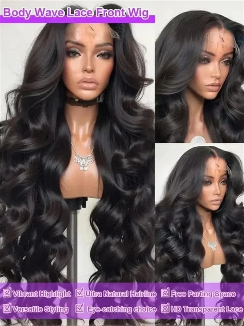 100% Human Hair Body Wave Lace Front Wig 300% Density 40 Inch Wigs 360 4x4 13x4 13x6 HD Lace Frontal Wig Brazilian Natural Black
