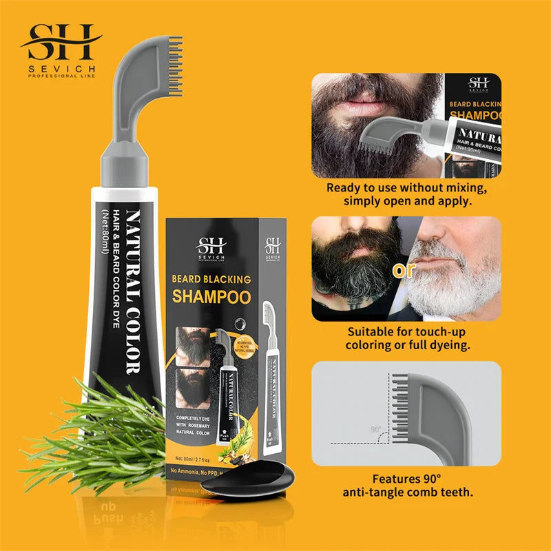 80ml Hair Dye Cream Black Beard Dye Cream For Men Permanent Plant Beard Dye Shampoo Fast Cover White Grey Beard Hair Care