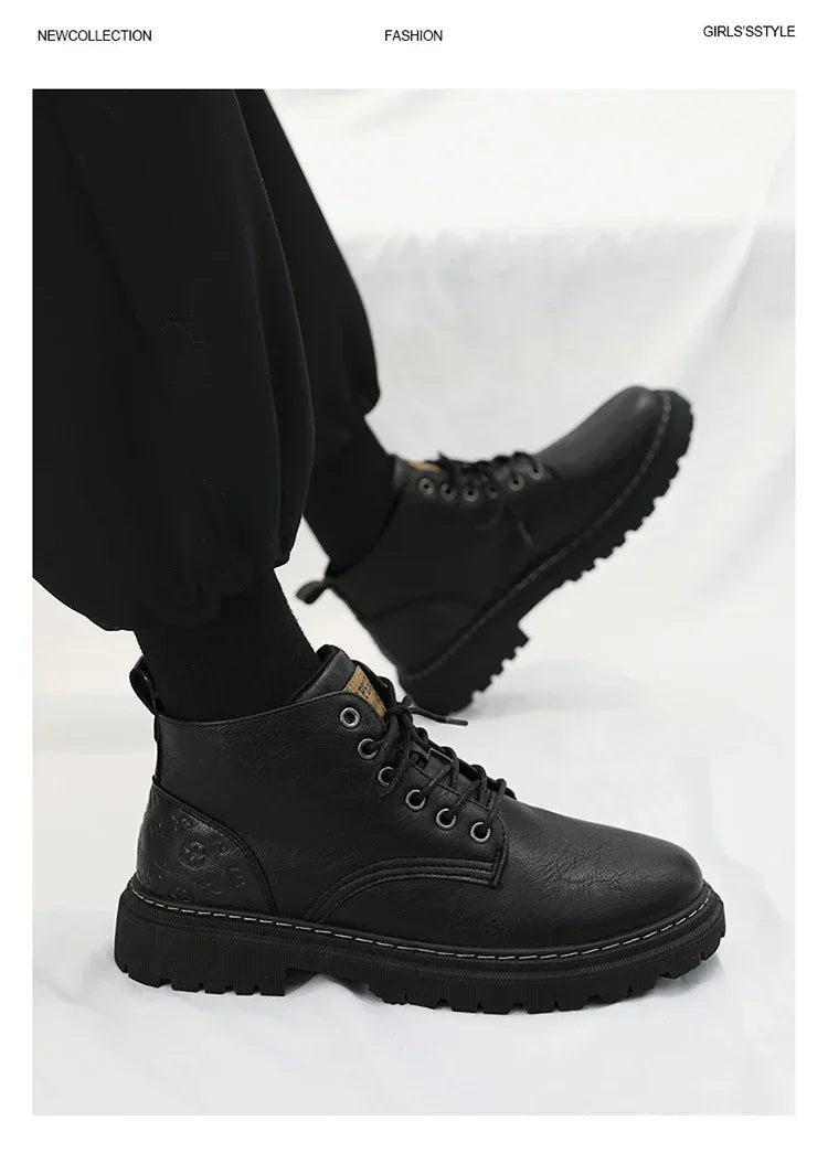 2024 New Men's Shoes High-top Leather Boots Men's Casual Fashion  Boots Retro All-match Work Shoes Fashion Desert Boots