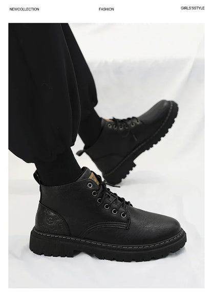 2024 New Men's Shoes High-top Leather Boots Men's Casual Fashion  Boots Retro All-match Work Shoes Fashion Desert Boots
