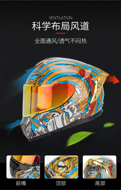 SOMAN ECE Motorcycle Helmet Adjustable Double Lenses Full Face Helmet Motocross Head Protection Anti-Fall Biker Motorbike Helmet