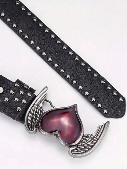 1Pcs Rose essential oil droplet heart-shaped leather belt, rivet decoration, Y2K punk gothic rock hip-hop style，spring，summer