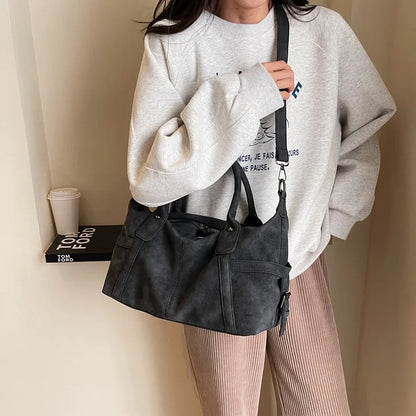 Retro Distressed Suede Texture Boston Hobo Bag Large Capacity Tote Handbag Shoulder Crossbody Bag for Women Daily Commute Trave