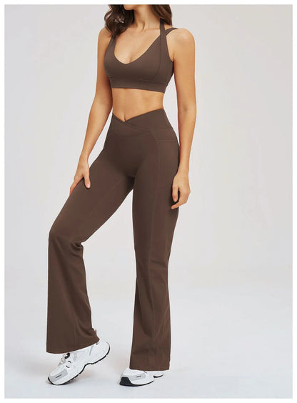 2 Piece Yoga Clothes Women's Sexy Wear Sexy Sport Bra High Waist Flared Pant Fitness Suit Gym Workout Jogging Sports Yoga Set