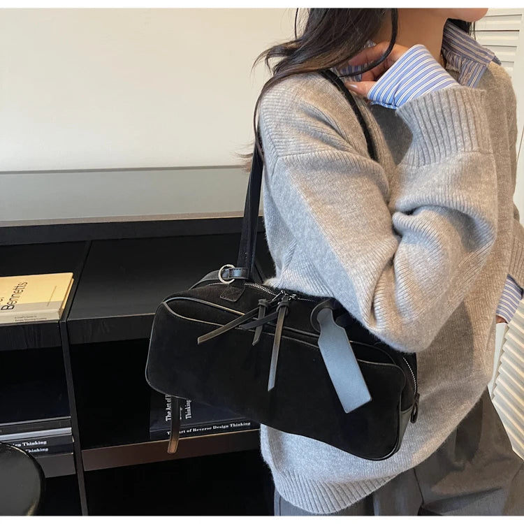 Retro Red Suede Wedding Shoulder Bag Luxury Designer Women Versatile Underarm Bags Elegant Female Large Capacity Handbags