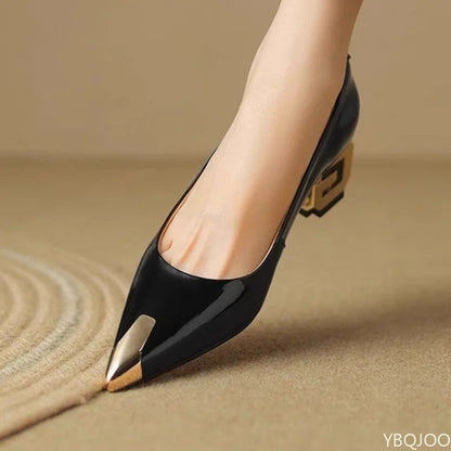 Fashionable New Retro Pointed Shallow Mouth Temperament Women's Single Shoes Commuting Coarse Shoes Shallow Mouth Women's Shoes
