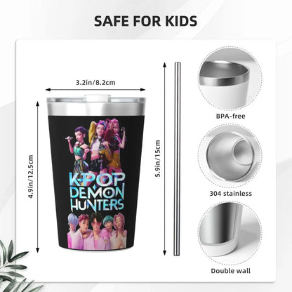Mystery Saja Boys Kpop Demon Hunters Tumbler With Straw For Kids Stainless Steel Travel Mugs Double Wall Vacuum Insulated 12oz