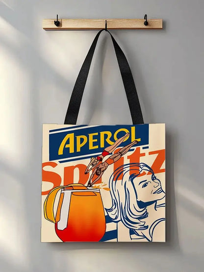 1pc Aperol Spritz Art Print Tote Bag Reusable Fabric Grocery Foldable Shopping Bag