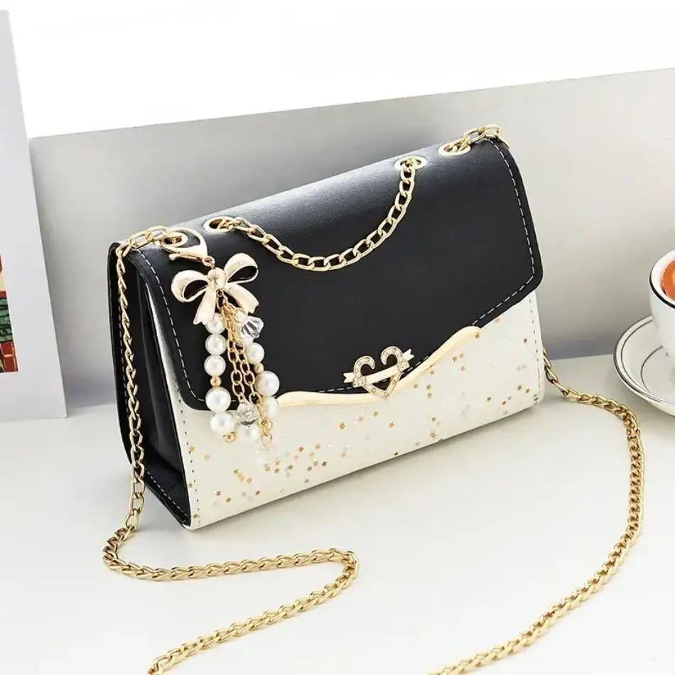 Pouch Ladies PU Leather Handbag with Tassel Pendant Fashion Messenger Bag Women Trendy Sequin Single Shoulder Bags