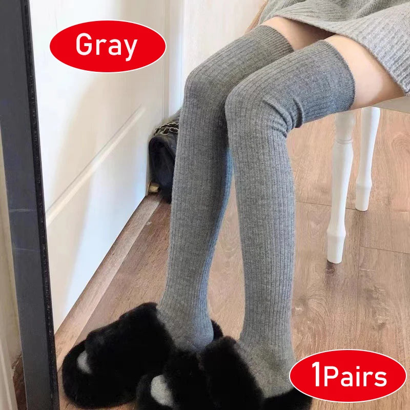 Long Socks Women Soft Wool Cashmere Socks Winter Solid Knitted Stocking Skinny Casual Knee High Fluffy Warm Thicken Girls Socks