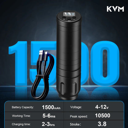 KVM Wireless Tattoo Machine Pen 1500mah Battery 6 Hours Life 3.8mm Stroke Cordless Tattoo Machine Pen Tattoo Accessories