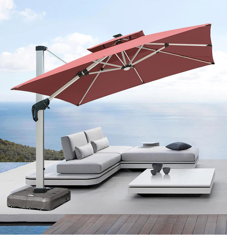 LED Roman Umbrella, Sunshade, Rainproof, UV Protection,Thickened Material, Aluminum Alloy Columns, Rotatable, Outdoor Umbrella