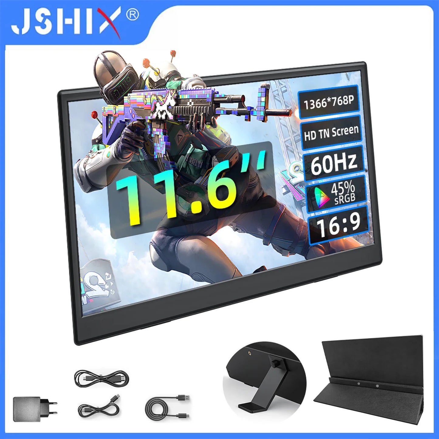 JSHIX 11.6 14 15.6 Inch Portable Monitor 1080P Full HD IPS Second Monitor for Gaming Laptop Phone Switch Xbox Sub Display Screen
