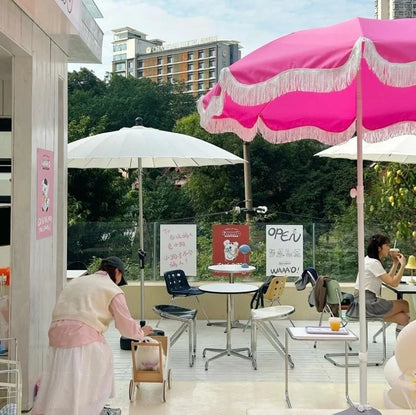 Pink beach parasol, white outdoor props, sun umbrella, garden big beach umbrella promotional advertising umbrella
