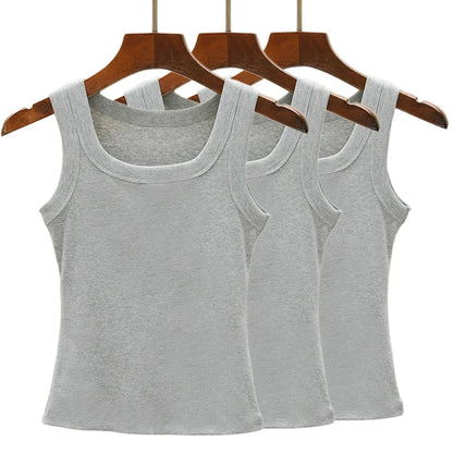 3PCS Set Cotton Camisole Vest Paired Summer Slim Fit Clothing Simple Versatile Basic Top Breathable Womens Korean Style Tops