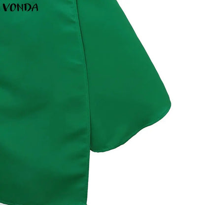 VONDA Plus Size 5XL Elegant Women Satin Skirts High Waist Button Pleated Asymmetrical Maxi Jupes Fashion Solid Long Faldas Saia