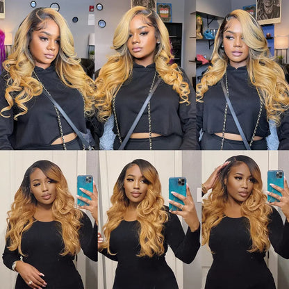 Honey Blonde Lace Front Wig PrePlucked 1B 27 Human Hair Wigs Ombre Body Wave Lace Front Human Hair Wig 180% Raw Bodywave 30 Inch