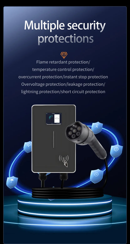 JIGU 1-phase 7kw 32A Type 2 Electric Vehicle Charging Station 3-phase 11KW 22KW EV Charger WIFI Bluetooth Wallbox Car Charger